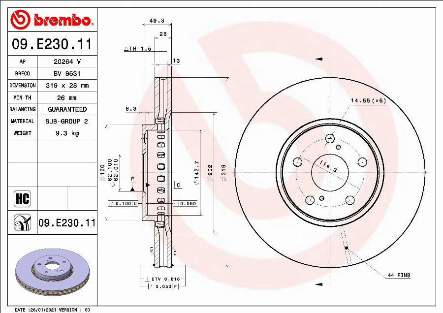 Brembo 09.E230.11 - Bremžu diski autodraugiem.lv