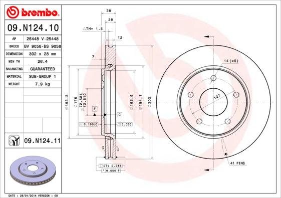 Brembo 09.N124.11 - Bremžu diski autodraugiem.lv