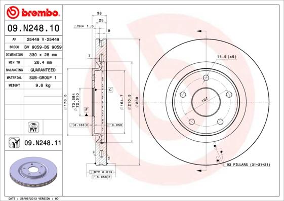 Brembo 09.N248.11 - Bremžu diski autodraugiem.lv