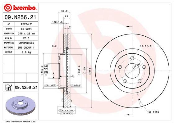 Brembo 09.N256.21 - Bremžu diski autodraugiem.lv