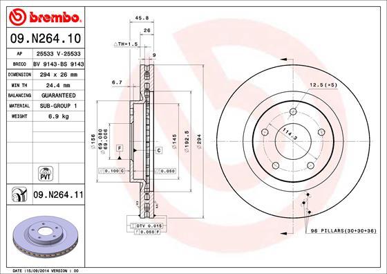 Brembo 09.N264.11 - Bremžu diski autodraugiem.lv