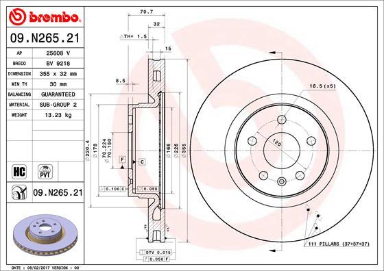 Brembo 09.N265.21 - Bremžu diski autodraugiem.lv