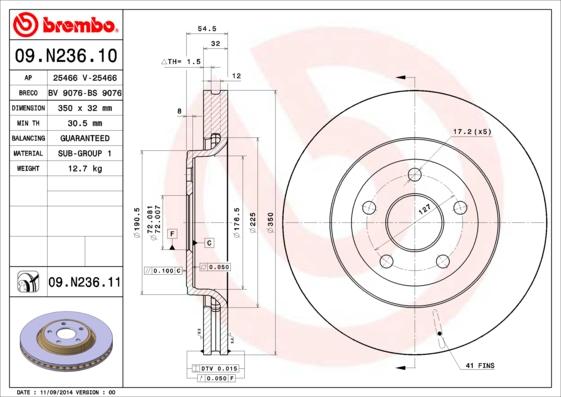 Brembo 09.N236.11 - Bremžu diski autodraugiem.lv