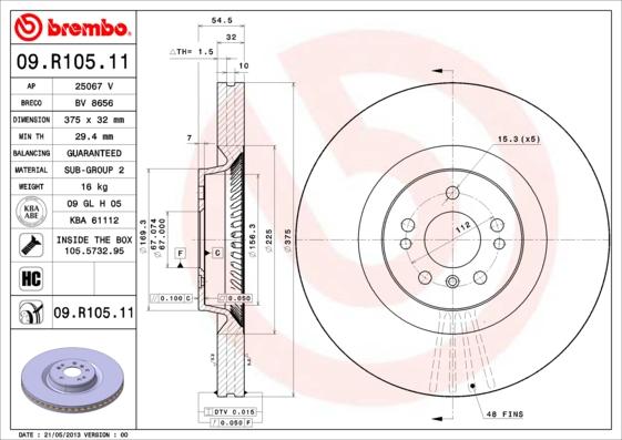 Brembo 09.R105.11 - Bremžu diski autodraugiem.lv