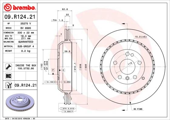 Brembo 09.R124.21 - Bremžu diski autodraugiem.lv