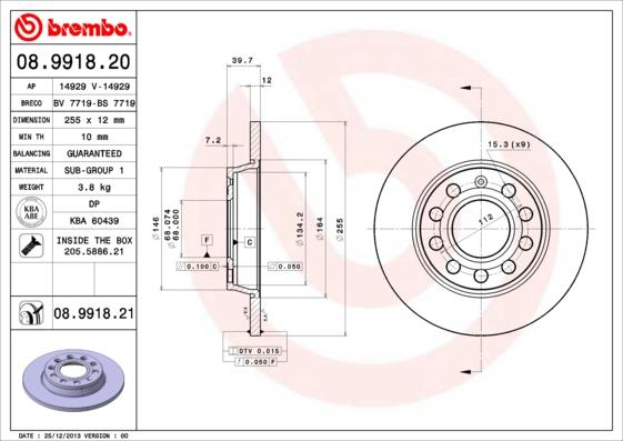 Brembo 08.9918.20 - Bremžu diski autodraugiem.lv