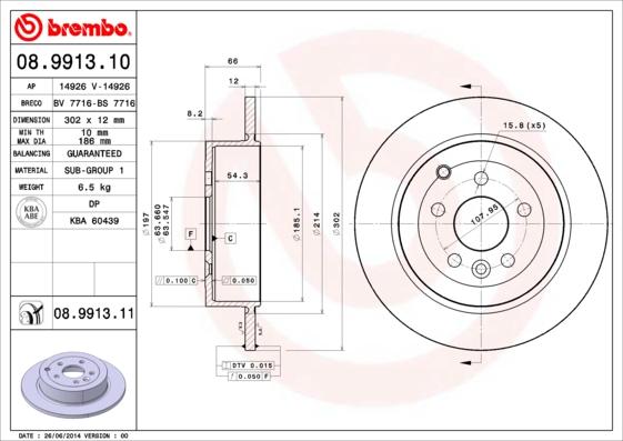 Brembo 08.9913.11 - Bremžu diski autodraugiem.lv