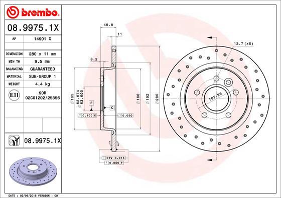 Brembo 08.9975.1X - Bremžu diski autodraugiem.lv