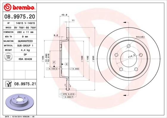 Brembo 08.9975.21 - Bremžu diski autodraugiem.lv