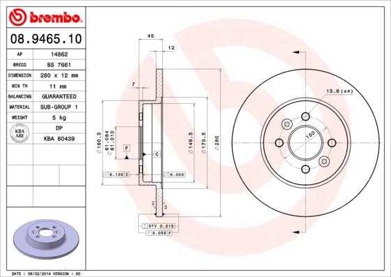 Brembo 08.9465.10 - Bremžu diski autodraugiem.lv