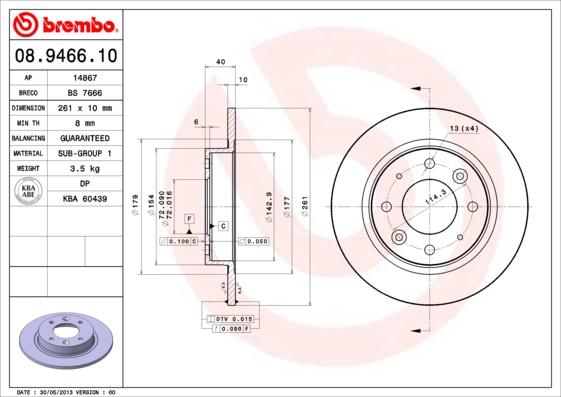 Brembo 08.9466.10 - Bremžu diski autodraugiem.lv