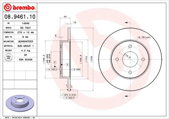 Brembo 08.9461.10 - Bremžu diski autodraugiem.lv