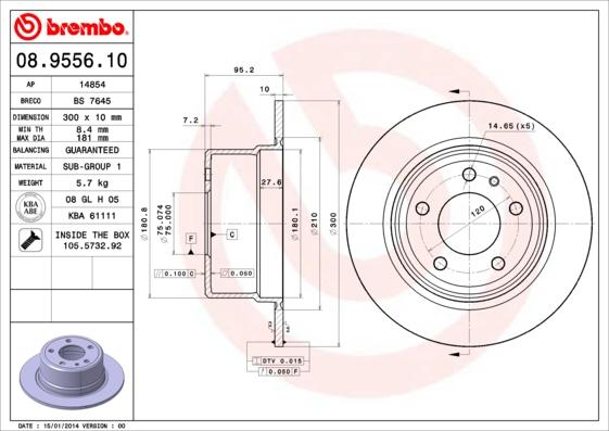 Brembo 08.9556.10 - Bremžu diski autodraugiem.lv