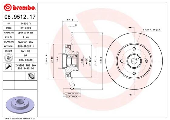 Brembo 08.9512.17 - Bremžu diski autodraugiem.lv