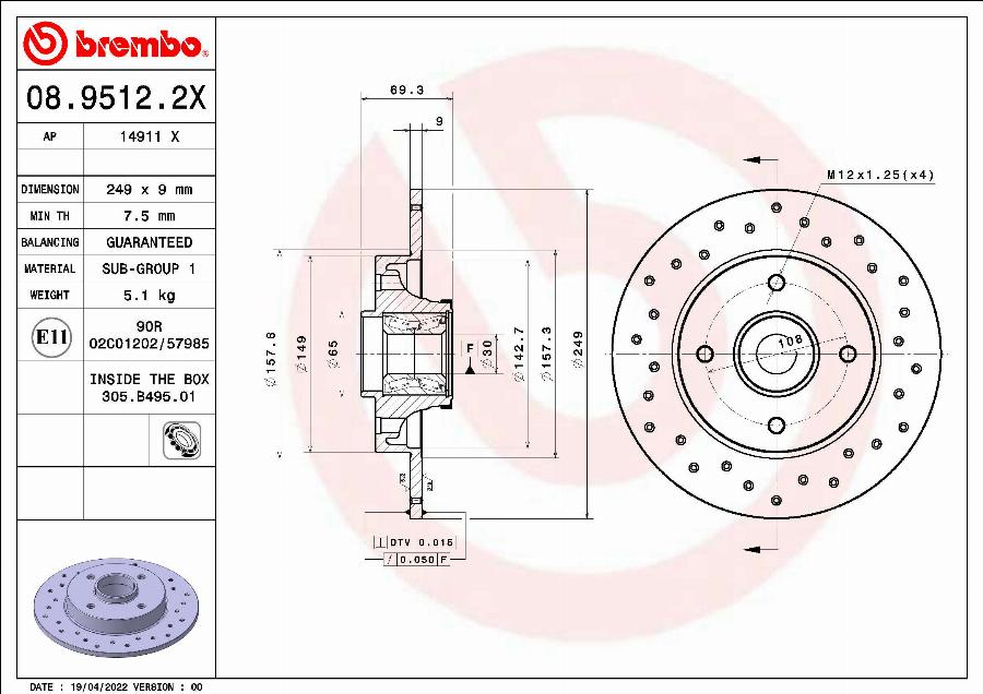 Brembo 08.9512.2X - Bremžu diski autodraugiem.lv