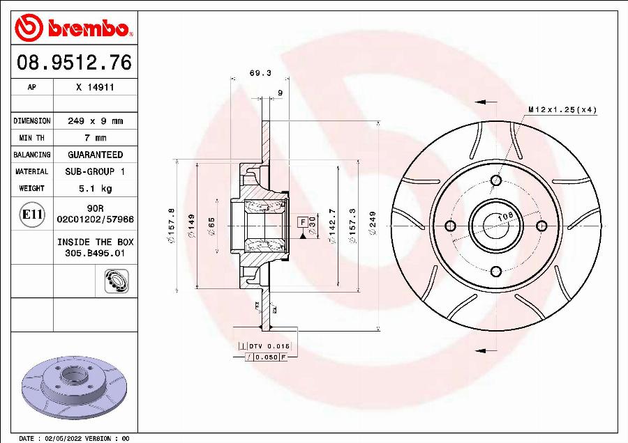 Brembo 08.9512.76 - Bremžu diski autodraugiem.lv