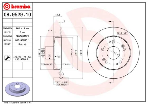 Brembo 08.9529.10 - Bremžu diski autodraugiem.lv