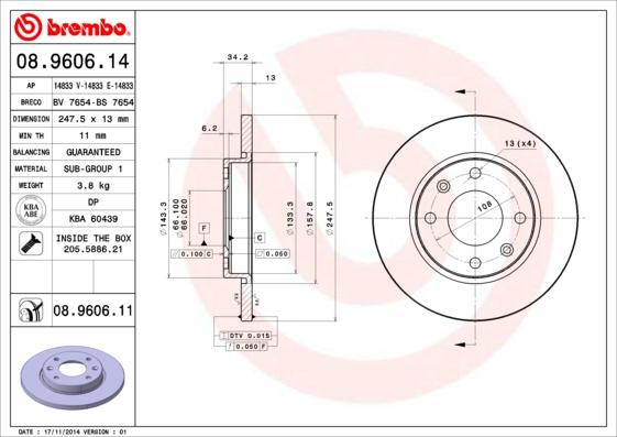 Brembo 08.9606.14 - Bremžu diski autodraugiem.lv