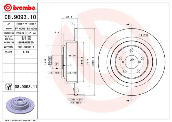 Brembo 08.9093.11 - Bremžu diski autodraugiem.lv