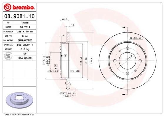 Brembo 08.9081.10 - Bremžu diski autodraugiem.lv