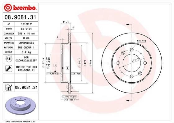 Brembo 08.9081.31 - Bremžu diski autodraugiem.lv