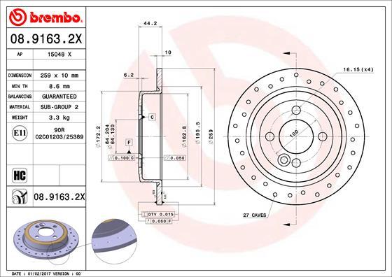 Brembo 08.9163.2X - Bremžu diski autodraugiem.lv