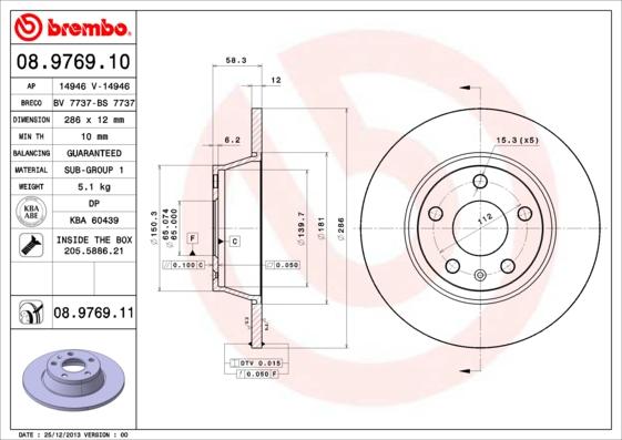 Brembo 08.9769.10 - Bremžu diski autodraugiem.lv