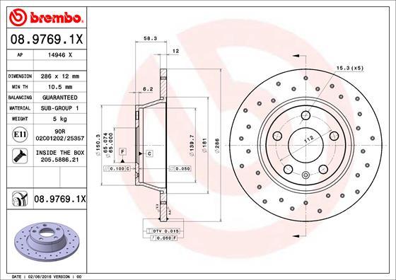 Brembo 08.9769.1X - Bremžu diski autodraugiem.lv