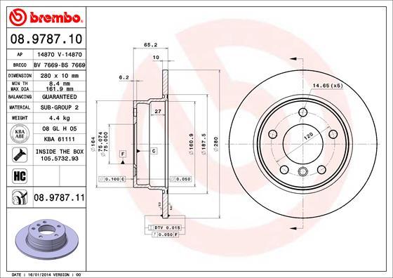 Brembo 08.9787.11 - Bremžu diski autodraugiem.lv