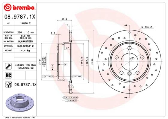 Brembo 08.9787.1X - Bremžu diski autodraugiem.lv