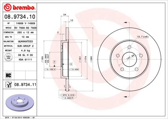 Brembo 08.9734.11 - Bremžu diski autodraugiem.lv