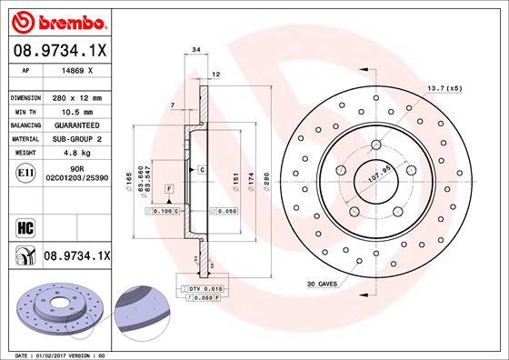 Brembo 08.9734.1X - Bremžu diski autodraugiem.lv