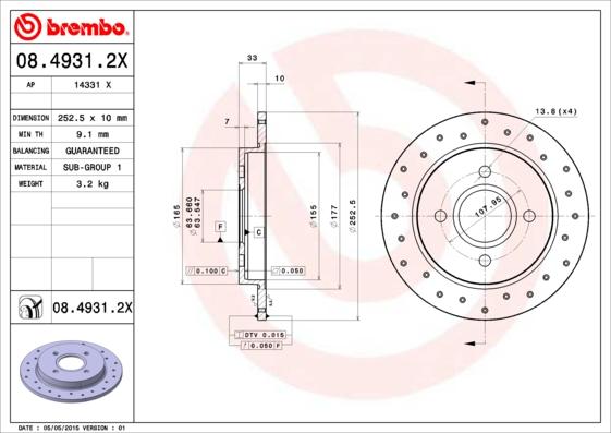 Brembo 08.4931.2X - Bremžu diski autodraugiem.lv