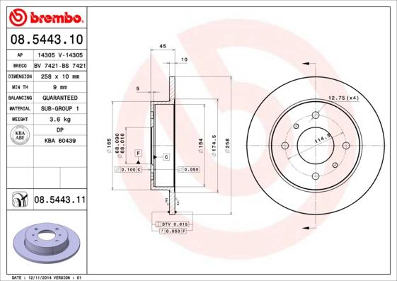 Brembo 08.5443.10 - Bremžu diski autodraugiem.lv