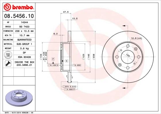 Brembo 08.5456.10 - Bremžu diski autodraugiem.lv