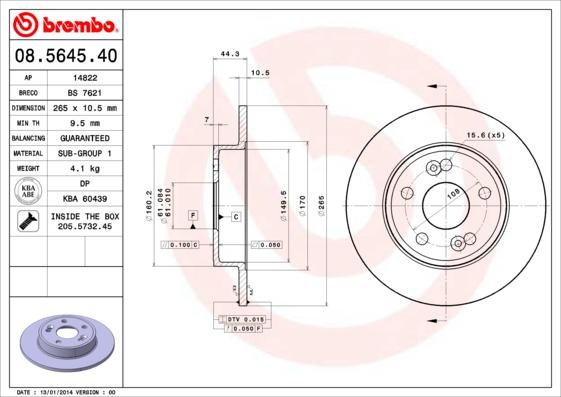 Brembo 08.5645.40 - Bremžu diski autodraugiem.lv