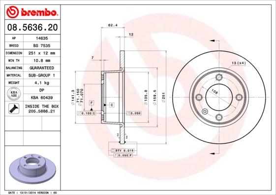 Brembo 08.5636.20 - Bremžu diski autodraugiem.lv