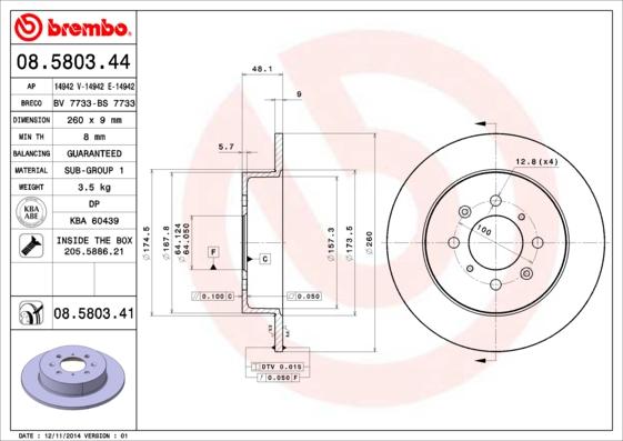 Brembo 08.5803.44 - Bremžu diski autodraugiem.lv