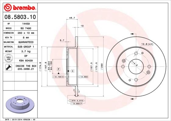 Brembo 08.5803.10 - Bremžu diski autodraugiem.lv