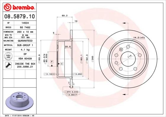 Brembo 08.5879.10 - Bremžu diski autodraugiem.lv