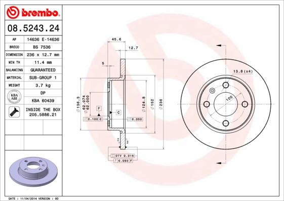 Brembo 08.5243.24 - Bremžu diski autodraugiem.lv