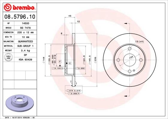 Brembo 08.5796.10 - Bremžu diski autodraugiem.lv