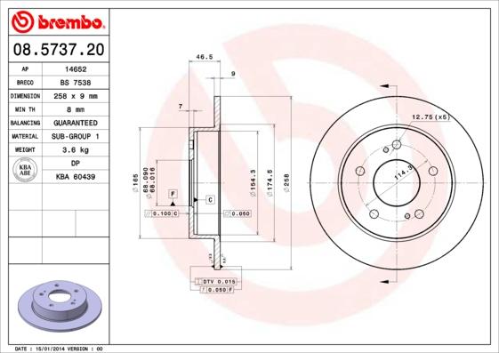 Brembo 08.5737.20 - Bremžu diski autodraugiem.lv