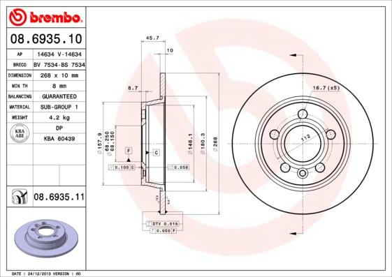 Brembo 08.6935.11 - Bremžu diski autodraugiem.lv