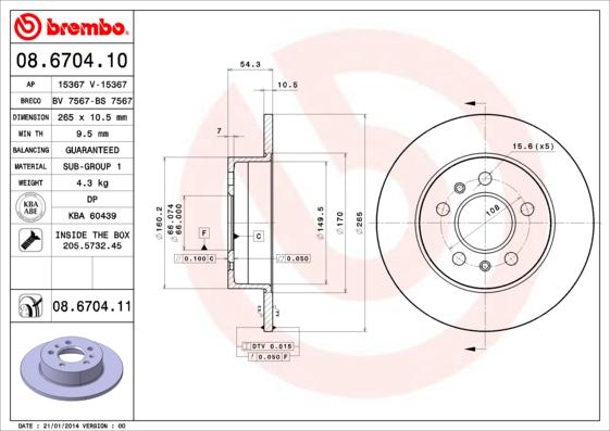 Brembo 08.6704.11 - Bremžu diski autodraugiem.lv