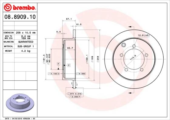 Brembo 08.8909.10 - Bremžu diski autodraugiem.lv