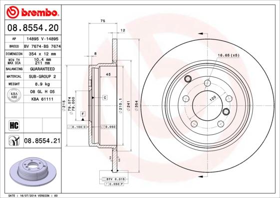 Brembo 08.8554.21 - Bremžu diski autodraugiem.lv