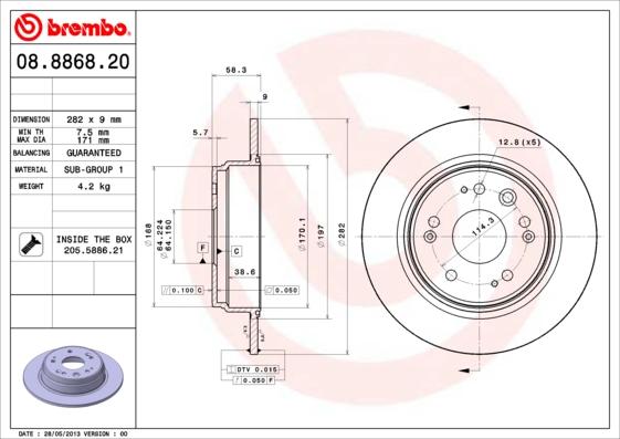 Brembo 08.8868.20 - Bremžu diski autodraugiem.lv