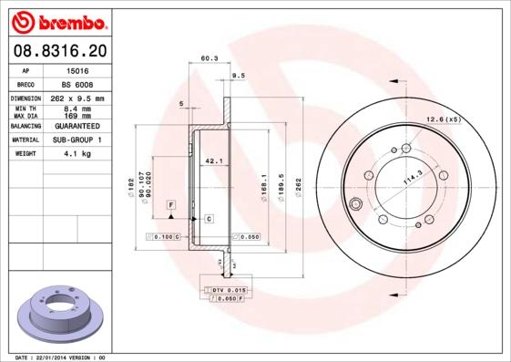 Brembo 08.8316.20 - Bremžu diski autodraugiem.lv