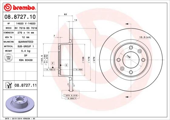 Brembo 08.8727.10 - Bremžu diski autodraugiem.lv